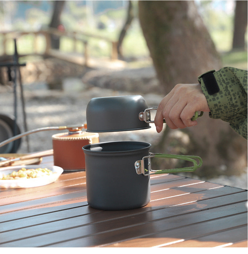 Outdoor Foldable Single 101 Pot Set Non-Stick Pan Portable Camping Picnic Stove Suit Ultra-Light Camping Cookware