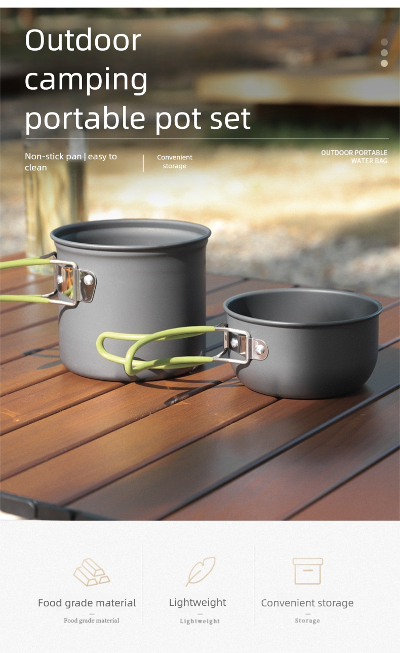 Outdoor Foldable Single 101 Pot Set Non-Stick Pan Portable Camping Picnic Stove Suit Ultra-Light Camping Cookware