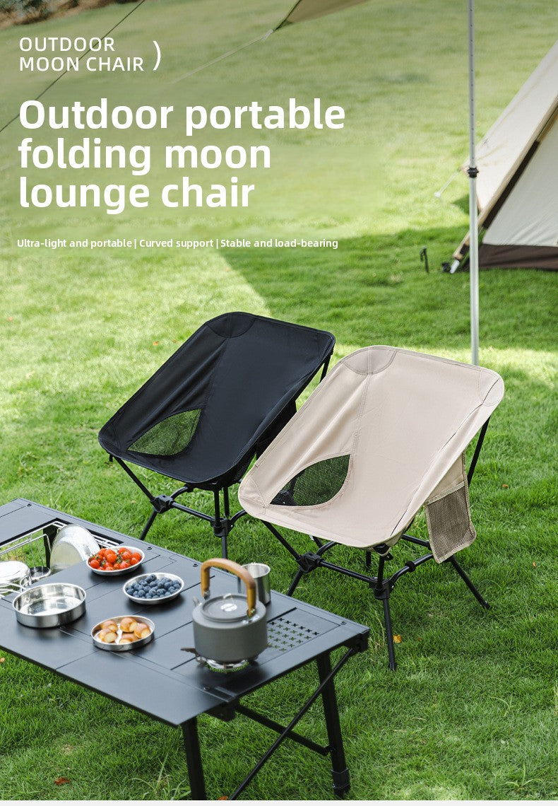 Outdoor Foldable Moon Chair Camping Picnic Backrest Chair Self-Driving BBQ Portable Chair High-Low Dual-Use Leisure Chair