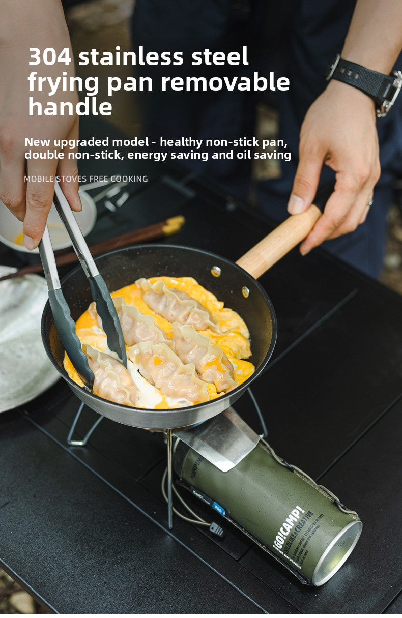 Outdoor 304 Stainless Steel Frying Pan Portable Detachable Handle Flat Pan Camping Picnic Small Cookware Non-stick Pan