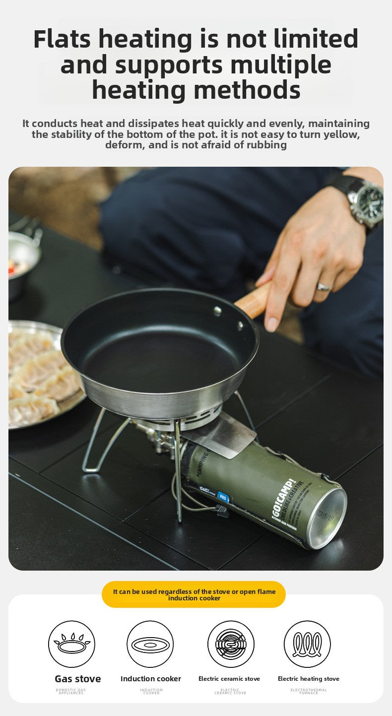 Outdoor 304 Stainless Steel Frying Pan Portable Detachable Handle Flat Pan Camping Picnic Small Cookware Non-stick Pan