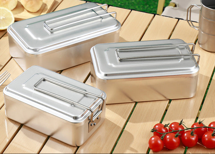 Outdoor Lunch Box Japanese Style Aluminum Outdoor Portable Folding Anti-Scald Handle Camping Picnic Car Heating Lunch Box
