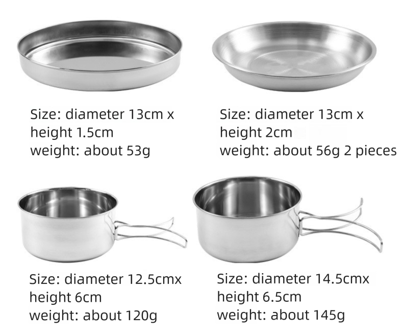 Outdoor 304 Stainless Steel 8-Piece Cookware Set for Camping Picnic BBQ Portable Tableware Folding Cup Bowl Plate Set Combination