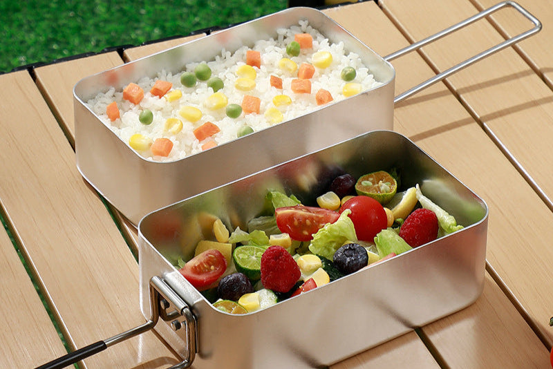 Outdoor Lunch Box Japanese Style Aluminum Outdoor Portable Folding Anti-Scald Handle Camping Picnic Car Heating Lunch Box