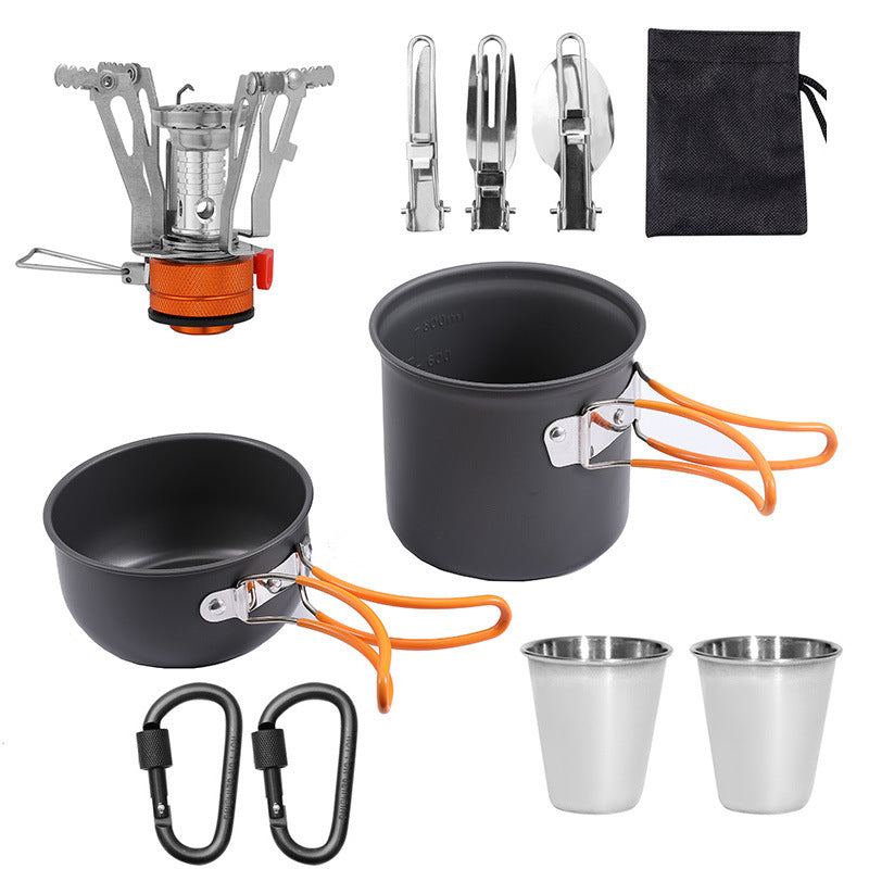 Outdoor Foldable Single 101 Pot Set Non-Stick Pan Portable Camping Picnic Stove Suit Ultra-Light Camping Cookware