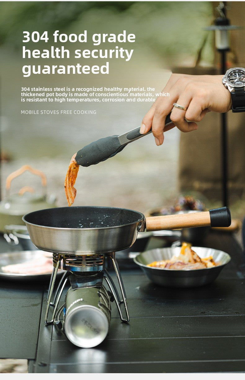 Outdoor 304 Stainless Steel Frying Pan Portable Detachable Handle Flat Pan Camping Picnic Small Cookware Non-stick Pan