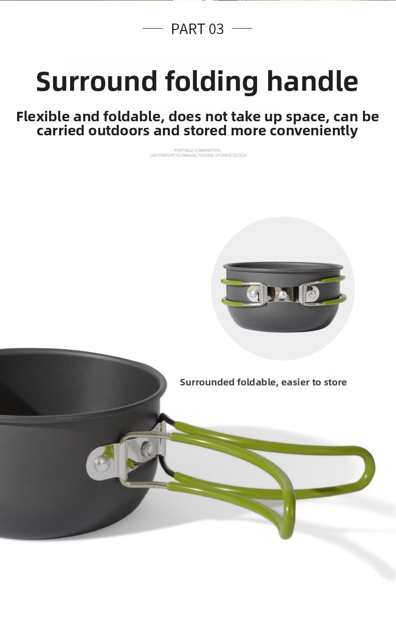 Outdoor Foldable Single 101 Pot Set Non-Stick Pan Portable Camping Picnic Stove Suit Ultra-Light Camping Cookware