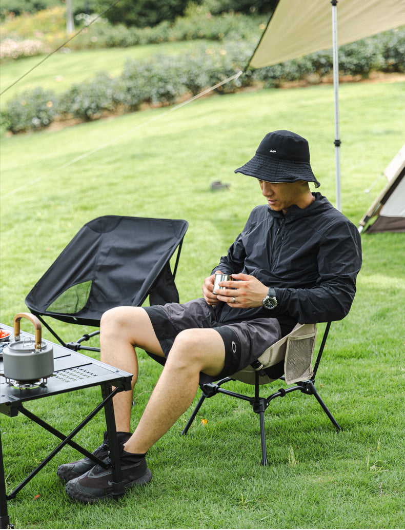 Outdoor Foldable Moon Chair Camping Picnic Backrest Chair Self-Driving BBQ Portable Chair High-Low Dual-Use Leisure Chair