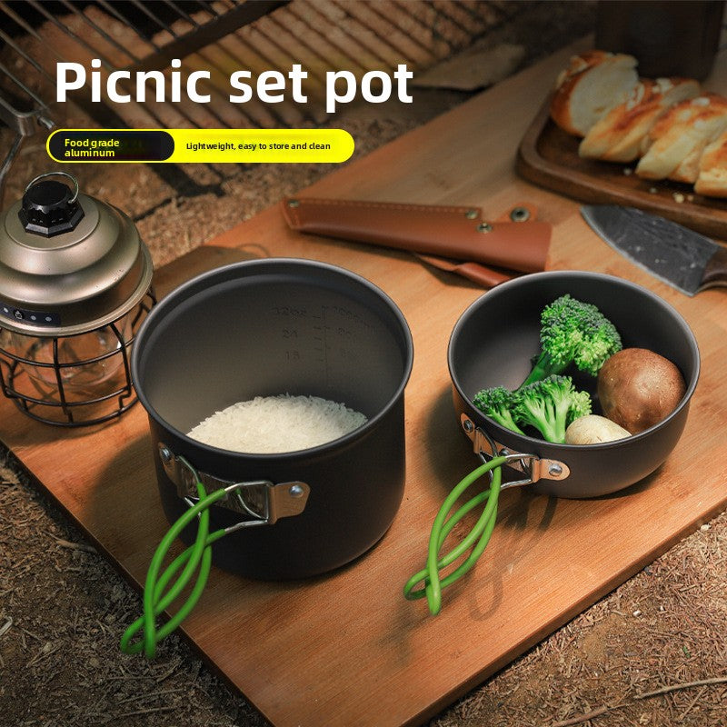 Outdoor Foldable Single 101 Pot Set Non-Stick Pan Portable Camping Picnic Stove Suit Ultra-Light Camping Cookware