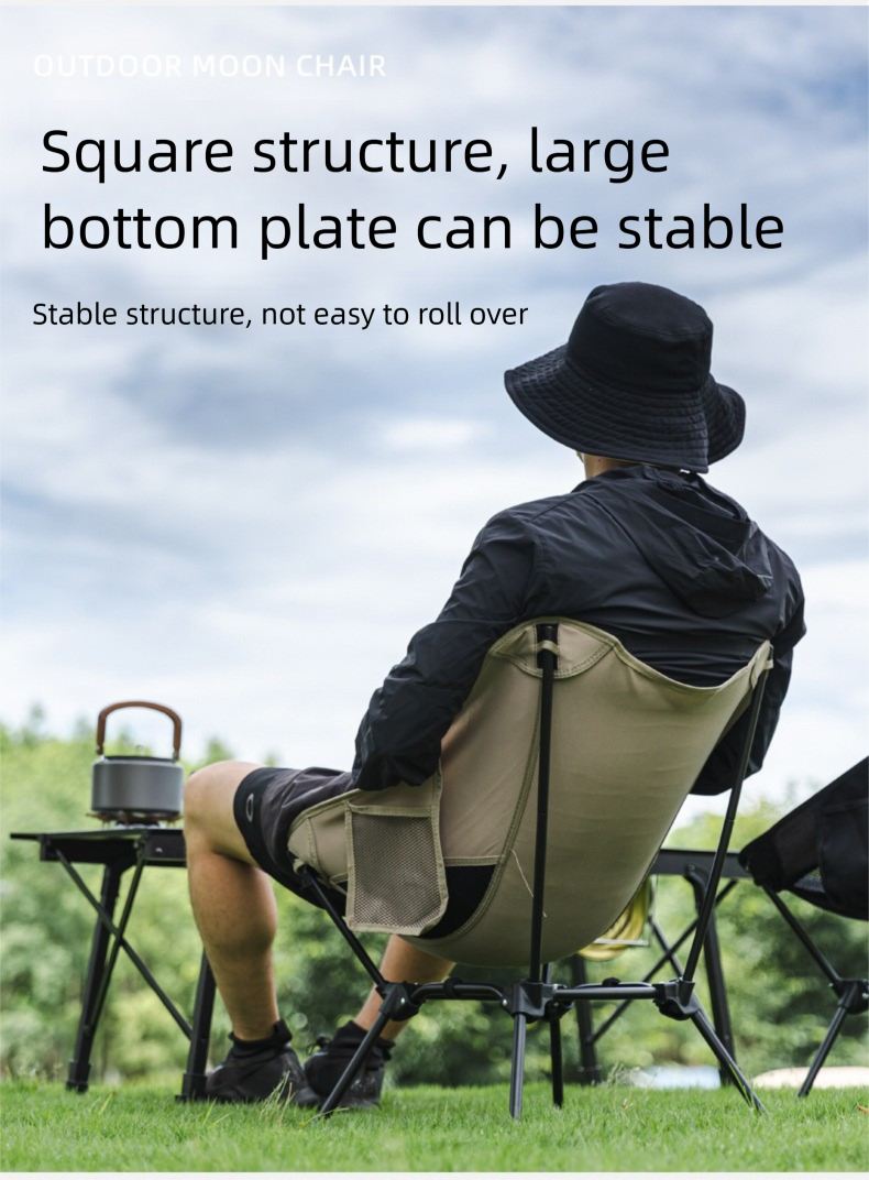 Outdoor Foldable Moon Chair Camping Picnic Backrest Chair Self-Driving BBQ Portable Chair High-Low Dual-Use Leisure Chair