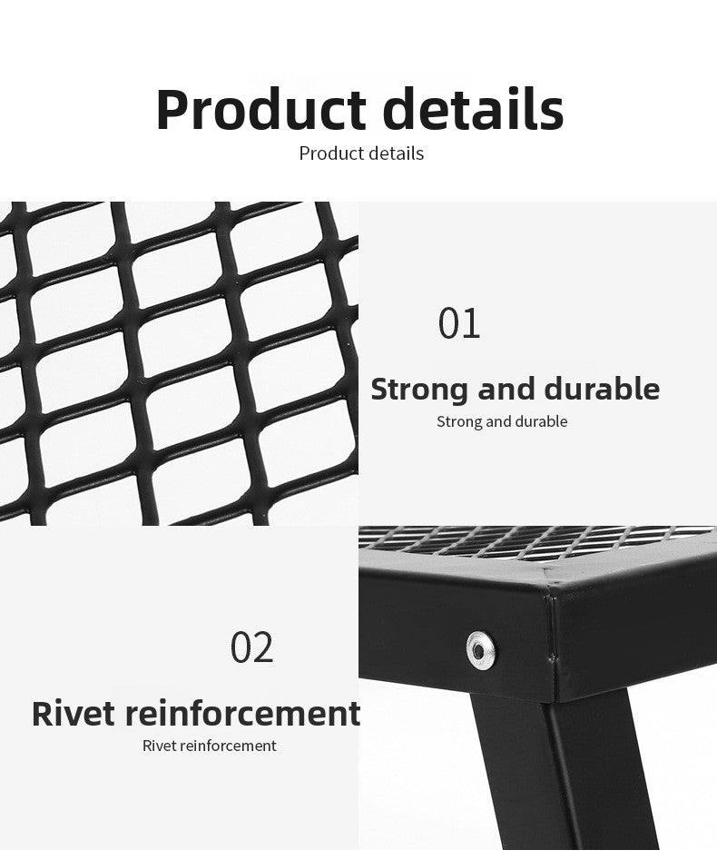 Outdoor Camping Folding Table Portable Solid Wood Egg Roll Iron Mesh Picnic Table and Chair Set Simple Anti-scald Mesh Table