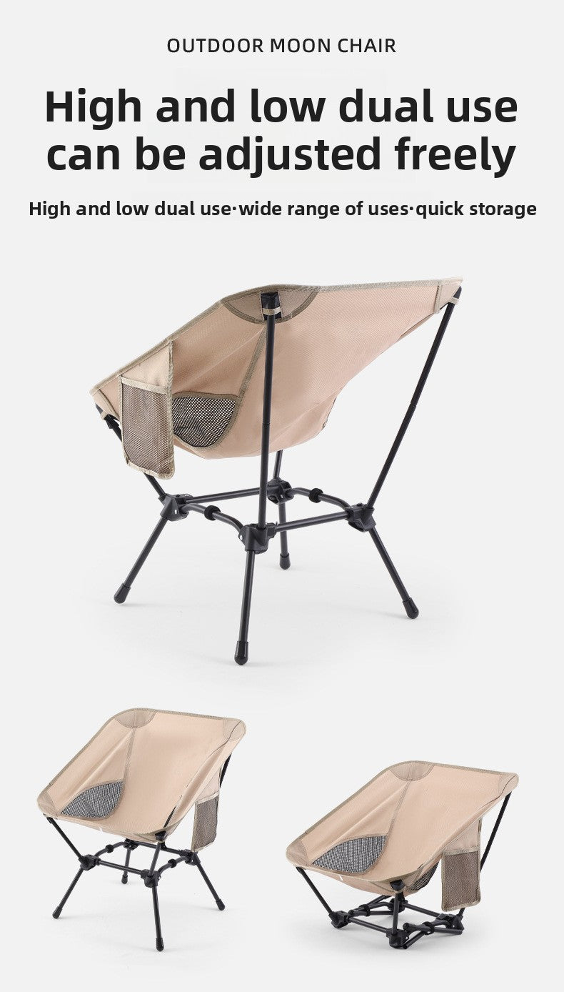 Outdoor Foldable Moon Chair Camping Picnic Backrest Chair Self-Driving BBQ Portable Chair High-Low Dual-Use Leisure Chair