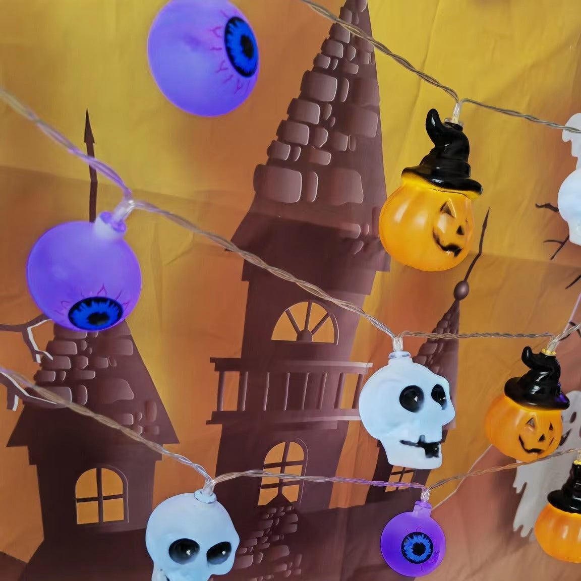 Halloween String Lights Scene Setup LED Pumpkin String Lights Outdoor Festival Decoration LED Halloween String Lights