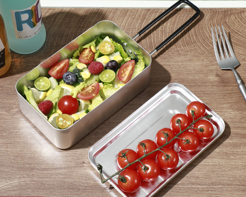 Outdoor Lunch Box Japanese Style Aluminum Outdoor Portable Folding Anti-Scald Handle Camping Picnic Car Heating Lunch Box