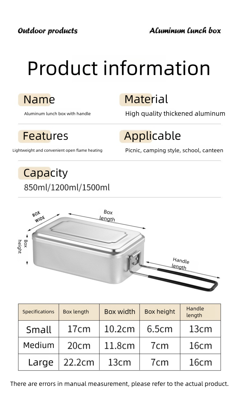 Outdoor Lunch Box Japanese Style Aluminum Outdoor Portable Folding Anti-Scald Handle Camping Picnic Car Heating Lunch Box