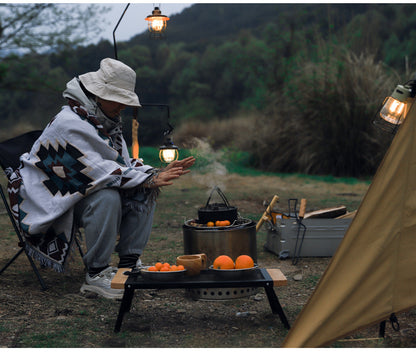 Outdoor Camping Folding Table Portable Solid Wood Egg Roll Iron Mesh Picnic Table and Chair Set Simple Anti-scald Mesh Table