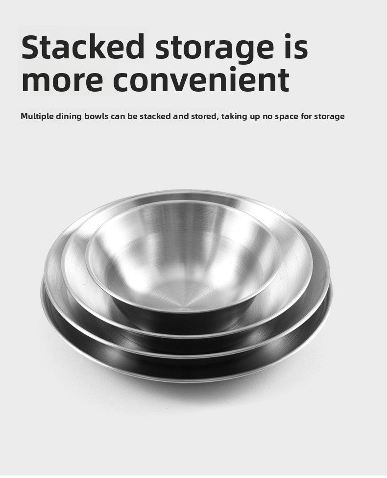 Outdoor 304 Stainless Steel Dinner Plate Set Portable Dinner Bowl Plate Six-piece Set Camping Picnic Fruit Plate Barbecue Plate