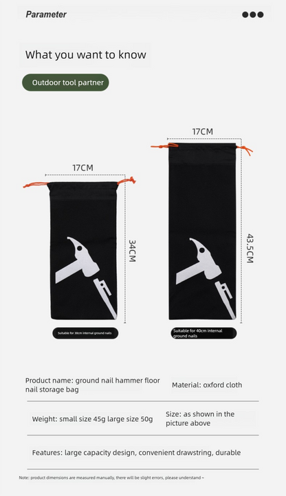 Outdoor Ground Peg Storage Bag Large Capacity Handheld Simple Tool Bag Oxford Cloth Tent Peg Hammer Bag Envelope Style