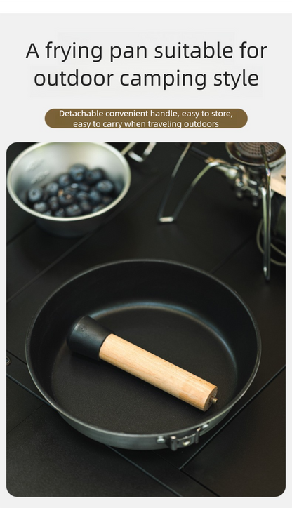 Outdoor 304 Stainless Steel Frying Pan Portable Detachable Handle Flat Pan Camping Picnic Small Cookware Non-stick Pan