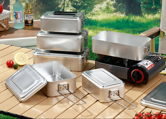Outdoor Lunch Box Japanese Style Aluminum Outdoor Portable Folding Anti-Scald Handle Camping Picnic Car Heating Lunch Box