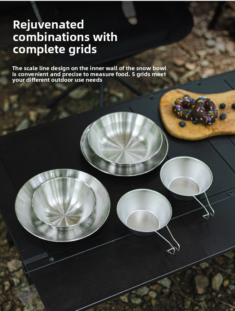 Outdoor 304 Stainless Steel Dinner Plate Set Portable Dinner Bowl Plate Six-piece Set Camping Picnic Fruit Plate Barbecue Plate