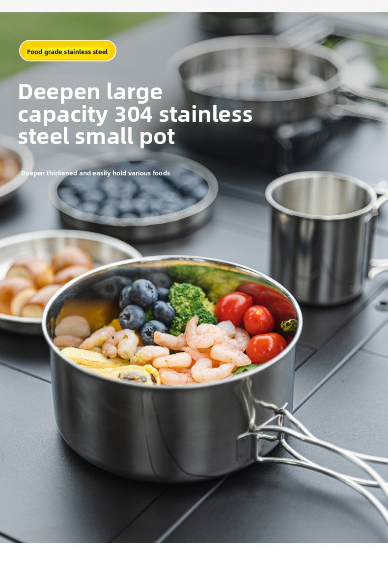 Outdoor 304 Stainless Steel 8-Piece Cookware Set for Camping Picnic BBQ Portable Tableware Folding Cup Bowl Plate Set Combination