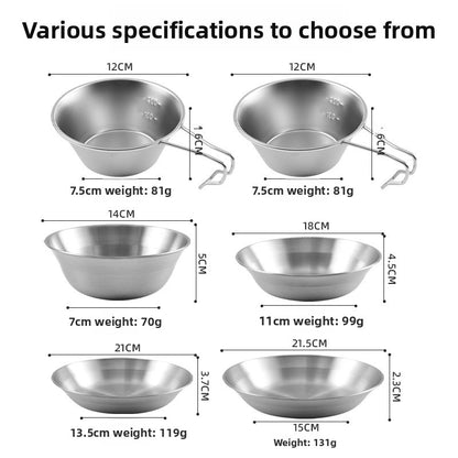 Outdoor 304 Stainless Steel Dinner Plate Set Portable Dinner Bowl Plate Six-piece Set Camping Picnic Fruit Plate Barbecue Plate