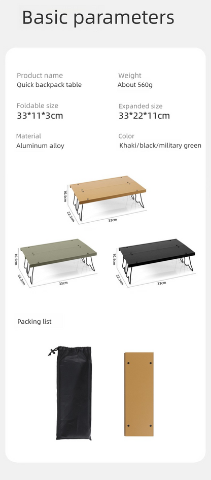 Outdoor Aluminum Alloy Foldable Quick-Open Table Portable Backpack Table Camping Picnic Table Lightweight Integrated Small Table