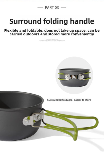 Outdoor Foldable Single 101 Pot Set Non-Stick Pan Portable Camping Picnic Stove Suit Ultra-Light Camping Cookware