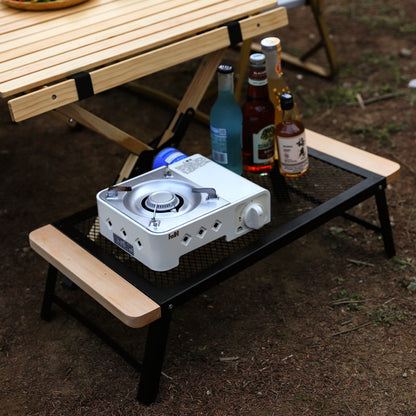 Outdoor Camping Folding Table Portable Solid Wood Egg Roll Iron Mesh Picnic Table and Chair Set Simple Anti-scald Mesh Table
