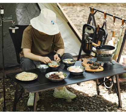 Outdoor 304 Stainless Steel Dinner Plate Set Portable Dinner Bowl Plate Six-piece Set Camping Picnic Fruit Plate Barbecue Plate