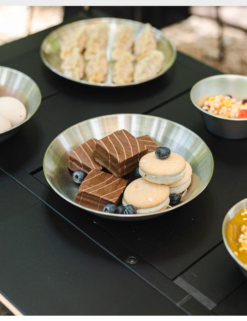 Outdoor 304 Stainless Steel Dinner Plate Set Portable Dinner Bowl Plate Six-piece Set Camping Picnic Fruit Plate Barbecue Plate