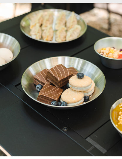 Outdoor 304 Stainless Steel Dinner Plate Set Portable Dinner Bowl Plate Six-piece Set Camping Picnic Fruit Plate Barbecue Plate