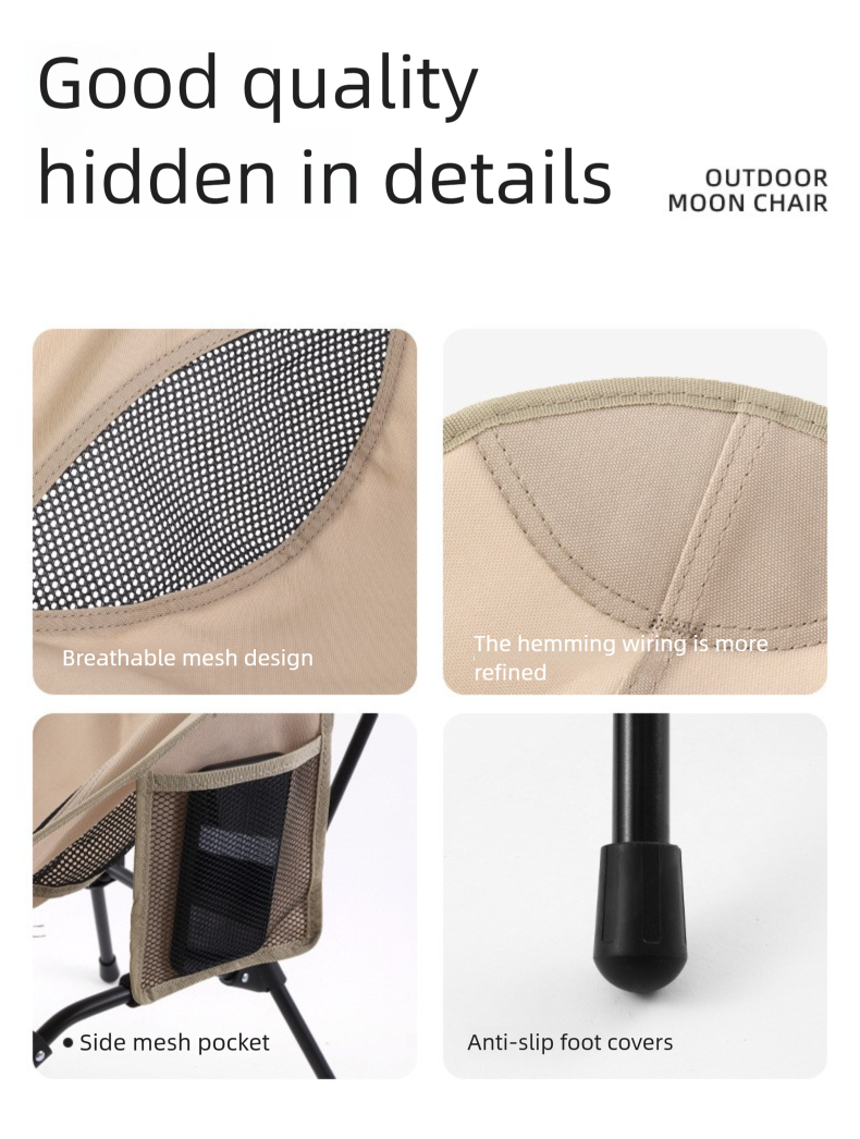 Outdoor Foldable Moon Chair Camping Picnic Backrest Chair Self-Driving BBQ Portable Chair High-Low Dual-Use Leisure Chair