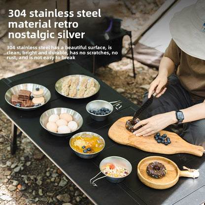 Outdoor 304 Stainless Steel Dinner Plate Set Portable Dinner Bowl Plate Six-piece Set Camping Picnic Fruit Plate Barbecue Plate