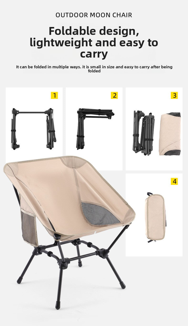 Outdoor Foldable Moon Chair Camping Picnic Backrest Chair Self-Driving BBQ Portable Chair High-Low Dual-Use Leisure Chair
