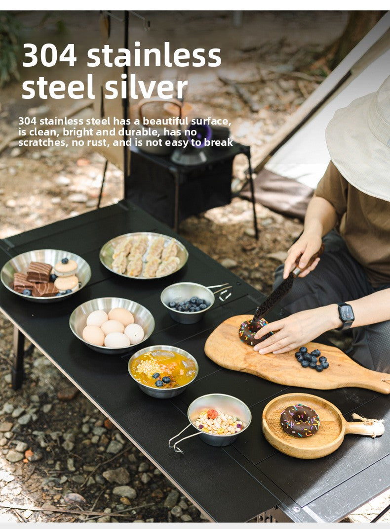 Outdoor 304 Stainless Steel Dinner Plate Set Portable Dinner Bowl Plate Six-piece Set Camping Picnic Fruit Plate Barbecue Plate