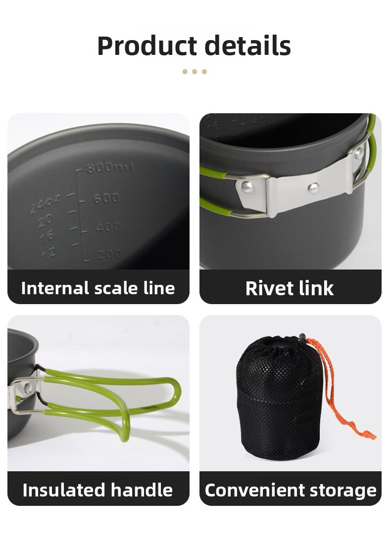 Outdoor Foldable Single 101 Pot Set Non-Stick Pan Portable Camping Picnic Stove Suit Ultra-Light Camping Cookware