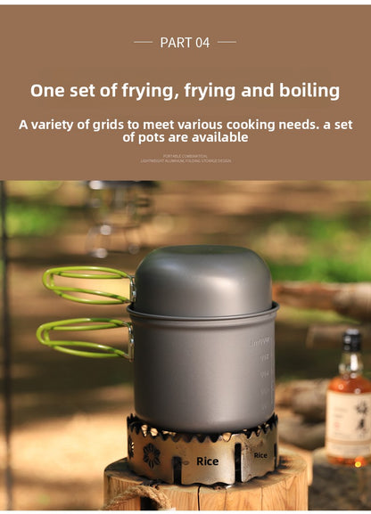 Outdoor Foldable Single 101 Pot Set Non-Stick Pan Portable Camping Picnic Stove Suit Ultra-Light Camping Cookware