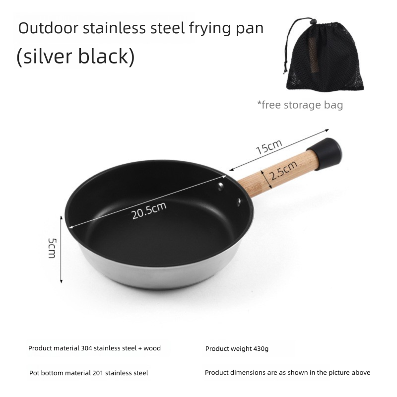 Outdoor 304 Stainless Steel Frying Pan Portable Detachable Handle Flat Pan Camping Picnic Small Cookware Non-stick Pan