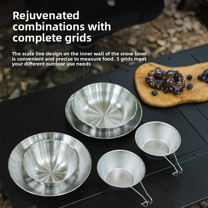 Outdoor 304 Stainless Steel Dinner Plate Set Portable Dinner Bowl Plate Six-piece Set Camping Picnic Fruit Plate Barbecue Plate