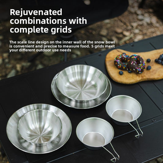 Outdoor 304 Stainless Steel Dinner Plate Set Portable Dinner Bowl Plate Six-piece Set Camping Picnic Fruit Plate Barbecue Plate
