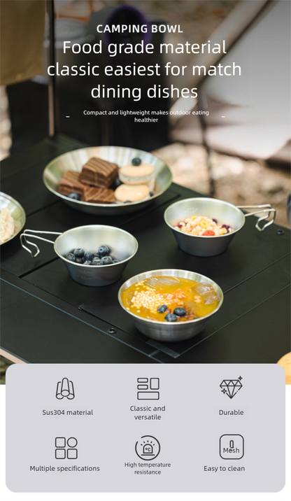 Outdoor 304 Stainless Steel Dinner Plate Set Portable Dinner Bowl Plate Six-piece Set Camping Picnic Fruit Plate Barbecue Plate