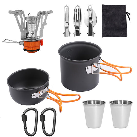 Outdoor Foldable Single 101 Pot Set Non-Stick Pan Portable Camping Picnic Stove Suit Ultra-Light Camping Cookware