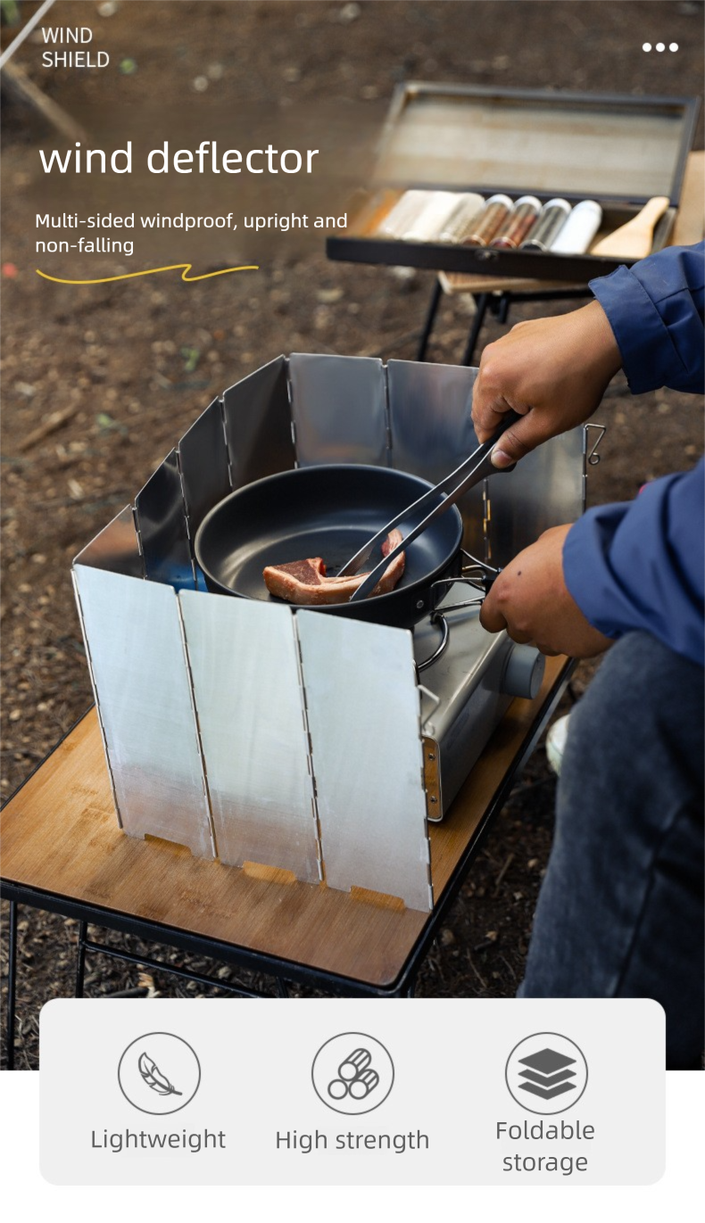 Outdoor Camping Stove Windshield Camping Gas Stove Cassette Stove Windshield Ultra-Light Portable Foldable 10 Pieces