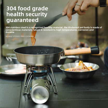 Outdoor 304 Stainless Steel Frying Pan Portable Detachable Handle Flat Pan Camping Picnic Small Cookware Non-stick Pan