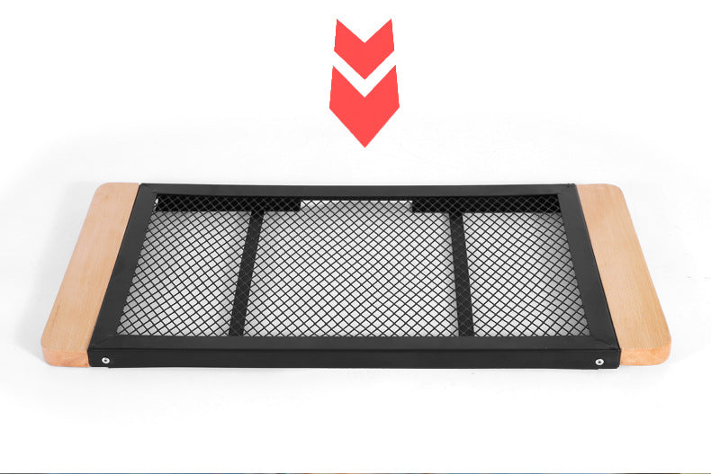 Outdoor Camping Folding Table Portable Solid Wood Egg Roll Iron Mesh Picnic Table and Chair Set Simple Anti-scald Mesh Table