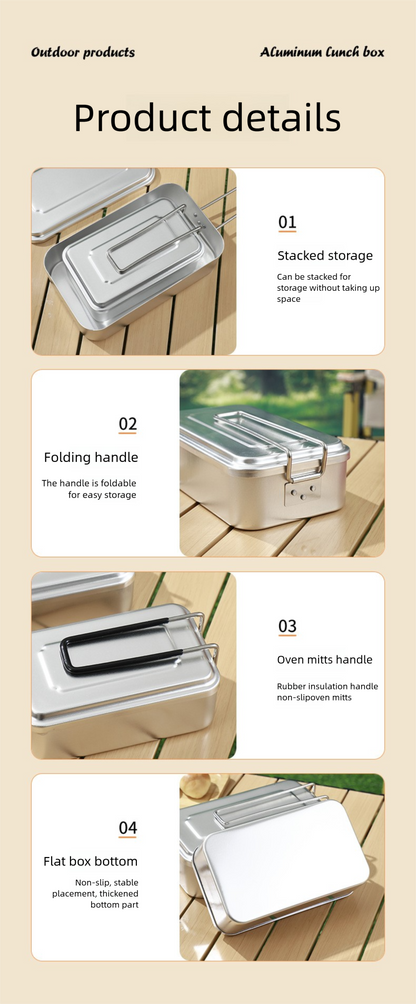 Outdoor Lunch Box Japanese Style Aluminum Outdoor Portable Folding Anti-Scald Handle Camping Picnic Car Heating Lunch Box