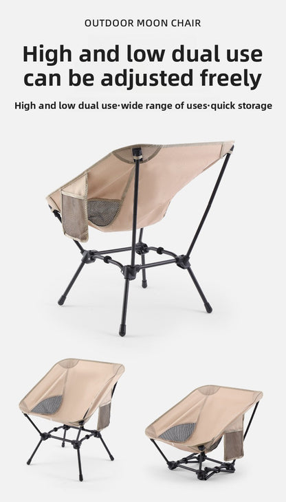 Outdoor Foldable Moon Chair Camping Picnic Backrest Chair Self-Driving BBQ Portable Chair High-Low Dual-Use Leisure Chair